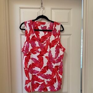 Chicos Red and Pink Leaf Print Women's Top